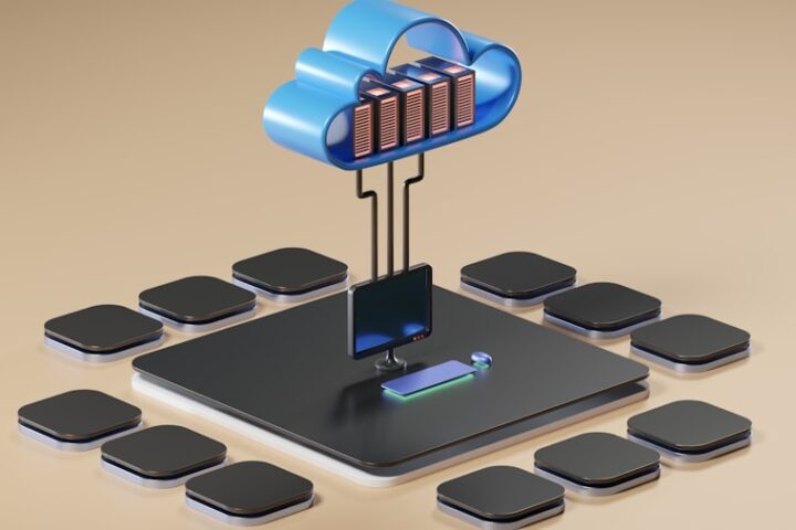 3D-Render eines globalen Cloud-Netzwerks mit verteilten Serverknoten symbolisiert Cloudflare und BunnyCDN Content Delivery Network für WordPress