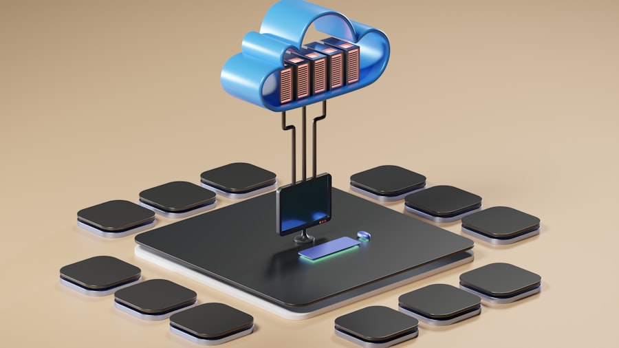 3D-Render eines globalen Cloud-Netzwerks mit verteilten Serverknoten symbolisiert Cloudflare und BunnyCDN Content Delivery Network für WordPress