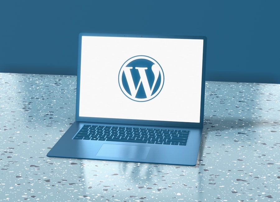 Laptop-Bildschirm zeigt Website-Performance-Analyse und Ladezeit-Dashboard für WordPress-Optimierung